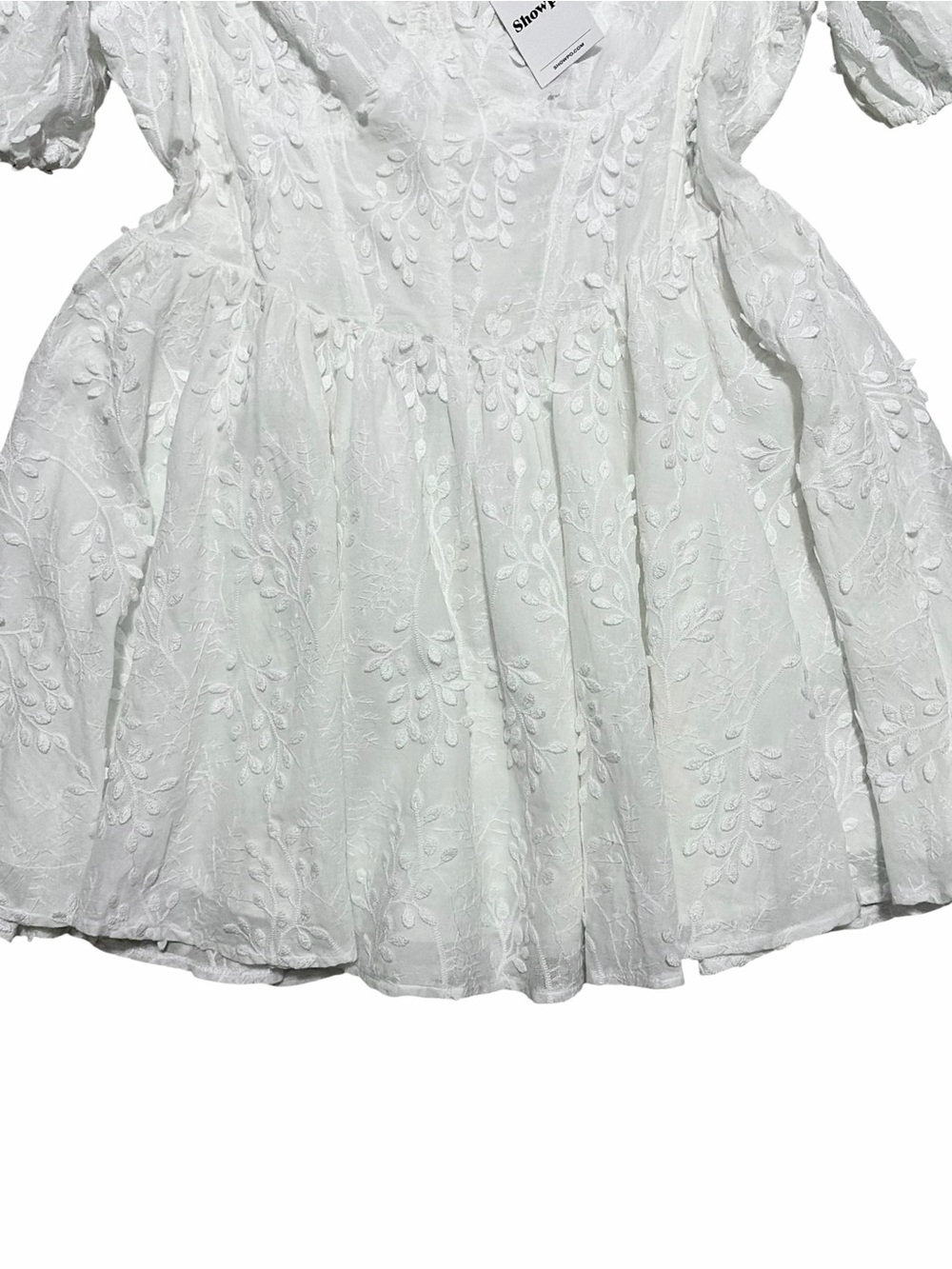 SHOWPO. NWT White Embroidered Puff Sleeve Corset Esthela Mini Dress - Picture 6 of 14